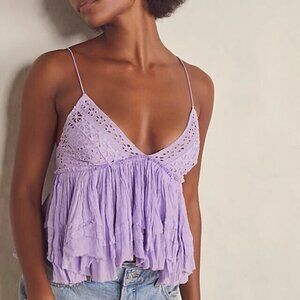 Free People FP One Carrie Top Eyelet Embroidered Smocked Tiered XS